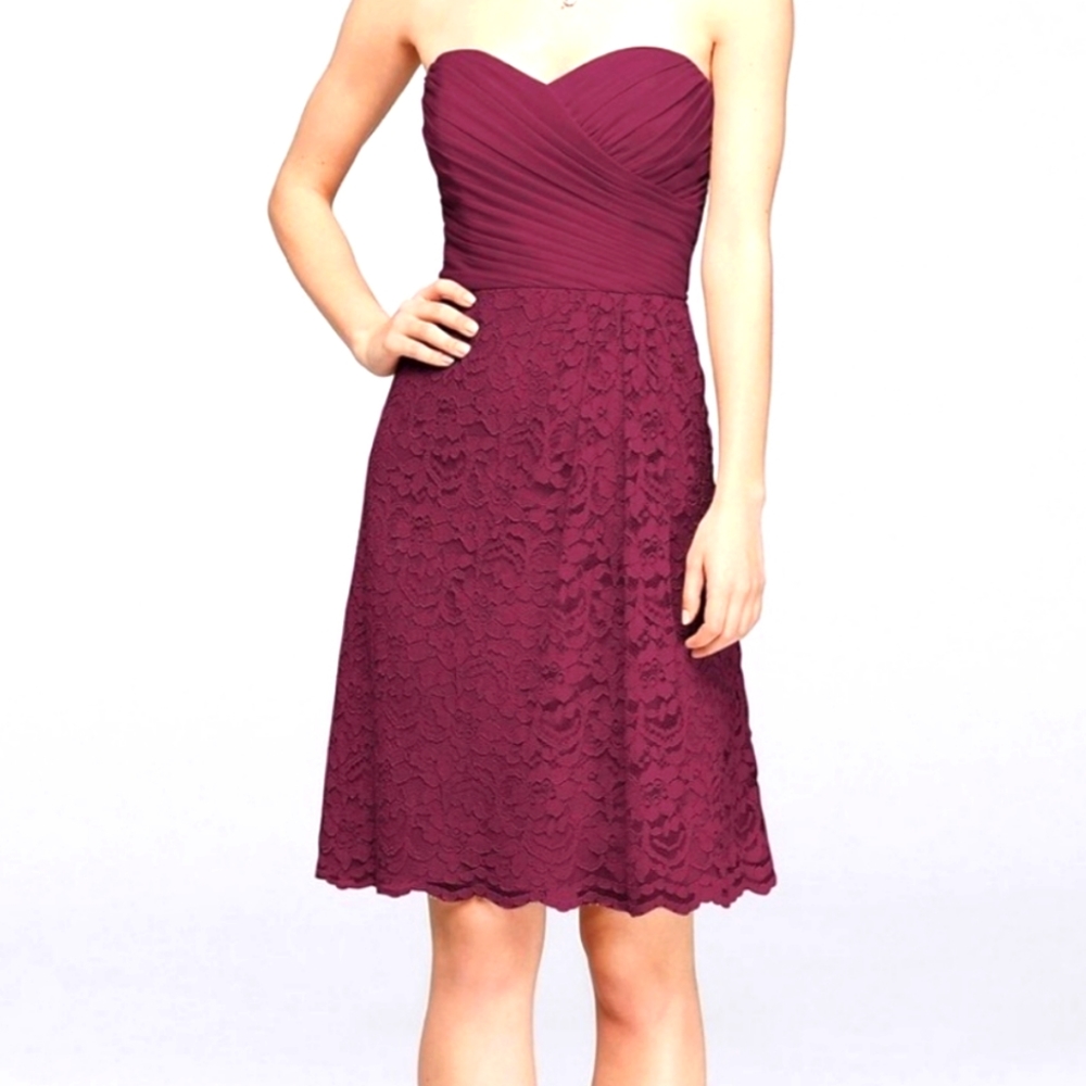 NWT David’s Bridal Short Bridesmaid Prom Formal Dress F19217 Wine